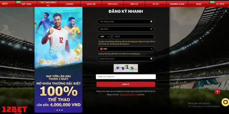 12BET 46 Đăng ký tài khoản 12BET cực dễ dàng