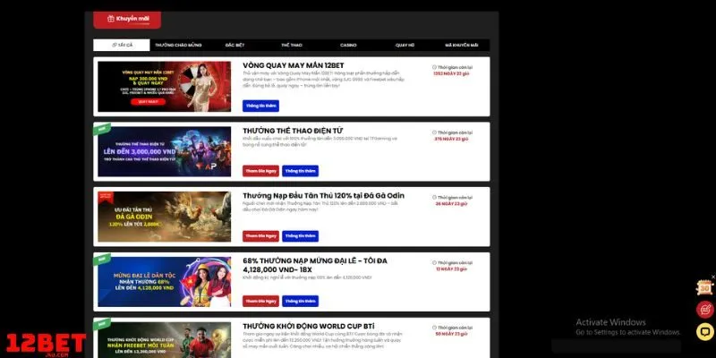 12BET 48 Khuyến mãi 12BET cho người chơi năm 2026