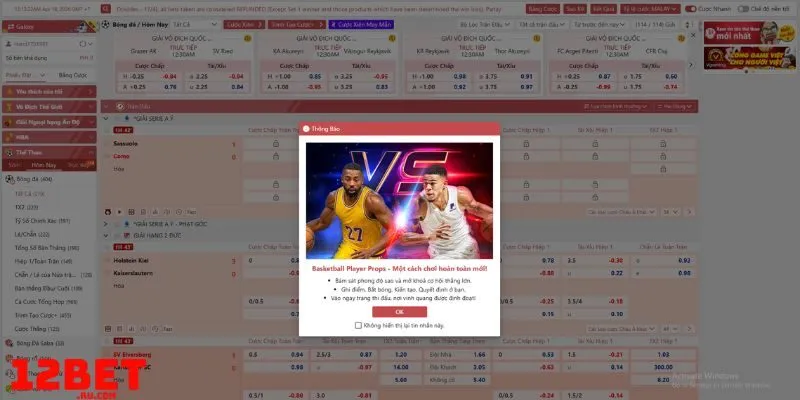 12BET 45 Tỷ lệ kèo 12BET rất hấp dẫn
